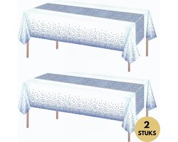 Pazzo Goods Plastic Tafelkleed 2x – Wegwerp Tafelkleed voor Buiten – Rechthoekig 274x137 cm – Wit/Blauw