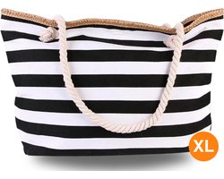 Pazzo Goods Strandtas XL met Rits Zwart/Wit – Grote Strandtas Dames Waterbestendig – Ibiza Style Beach Bag