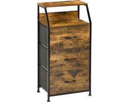 pbergkast in industriële stijl, commode met 3 afneembare stoffen laden en 2 legplanken, 44 x 29 x 92 cm, hout en metaal