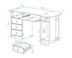 PC bureau BOB, massief grenen, afwerking lak naturel