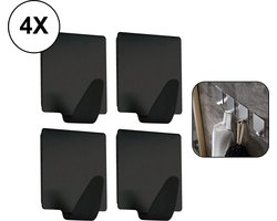 PD® - Zwarte 4-delige mini Handdoekhaak Set - Geen Boren Nodig - Gepoedercoat Metaal - Perfect voor Handdoeken, Theedoeken etc.