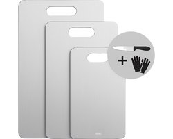 PD4U® 3 STUKS - Titanium Snijplank - Snijplanken - Incl Handschoenen - Incl Keukenmesje - Vaatwasser bestendig - Snijplankenset - Cutting Board