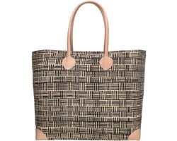 PE-Florence Hangara Rieten mand - Boodschappen - Strand - Schoudertas - Naturel Zwart