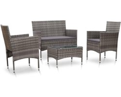 PE rattan met afneembare gewatteerde kussens grijze loungeset