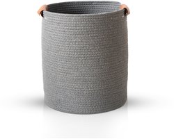 Peak-Milieuvriendelijk Manden -opbergmand speelgoed -Katoen-opbergmand kinderkamer-badkamer-opbergmand rond-Speelgoed Kleding Decoratieve Bakjes Hand Geweven Katoenen Touw Opslag Wasmand Met Lederen Handgrepen