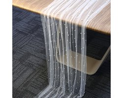 Pearl Table Runner, 300x90cm Pearl Lace Tablecloth Soft Pearl Tulle Fabric Table Decorations for Bridal Shower Birthday Party Wedding Arch (White)