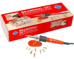 Pebaro Houtbrander - Starterset pyrografie - in Houten Kistje met 9 opzetstukken - Complete set met brander, opzetstukken en een kistje om te starten met houtbranden