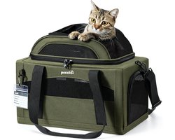 pecute Cat Bag, Airplane, Transport Bag, Stable Grip Pet Carrier Bag, Transport Box Cat Light, Foldable Cat Bag for Cats and Small Dogs, Ideal for Travel, Green
