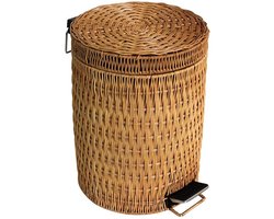 Pedaalbak Rotan - Prullenbak met deksel - Afval sorteren - Traditioneel vakmanschap - 8 Liter - Beige