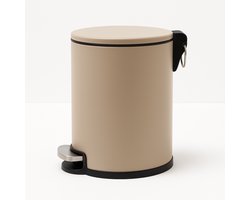 Pedaalemmer 3 Liter - H24 cm - Taupe - Metaal - Softclose - Compacte Vuilnisbak voor Badkamer of Toilet