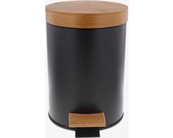 Pedaalemmer bamboe - mat zwart - 3 liter -  badkamer - keuken - kantoor – slaapkamer