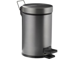Pedaalemmer Gun metal - 3 liter - Prullenbak - Badkamer - Toilet - Kleine prullenbak - RVS - Softclose