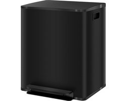 Pedaalemmer met 2x25L compartimenten - Soft-Close deksel - Zwart
