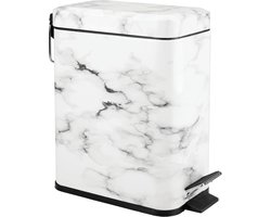 Pedaalemmer voor badkamer en keuken - met pedaal deksel - 5 liter - marmer design