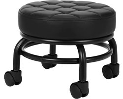 Pedicure Kruk H13 Zwart – Lage Salonkruk op Wielen – Extra Gewatteerde Eco Leder Zitting – Ronde Werkkruk voor Pedicure, Beauty & Voetverzorging