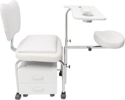 Pedicure Stoel - Nageltafel Kruk - Schoonheidssalon Werkplek - Verstelbare Hoogtes - 8 Wielen - Wit