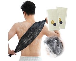 - Peeling Badhanddoek - Nylon Scrubber - Extra Lang Ontwerp - Zwart - Badhanddoek voor Lichaamsverzorging - Geschikt voor Mannen en Vrouwen