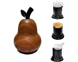 Peervorm, houtnerf, decoratieve tandenstokerbox met deksel, opslag voor tandenstokers, naar keuze in zwart of zilver (zwart)