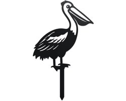 Pelikaan Tuinpaal - Dier Silhouet - Buiten Decoratie - Grappig Ontwerp - 37cm Hoog - Zwart