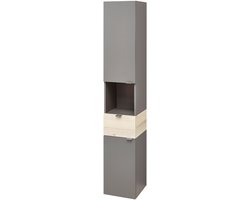 Pelipal hoge kast Quickset 394 melamine gecoat Front: kwarts grijs mat touch, accent polar pine/corpus: kwarts grijs mat touch 169,6x30x33 cm