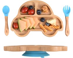 Pencilluxe® Bamboe Baby Bord (Auto) - Baby Cadeau - Kinderservies set - Zuignap - Kinderbord - Baby servies - Baby bestek - Melamine & BPA-vrij - Vakjesbord - Kraammand - Kraamcadeau - Babyshower cadeau - Baby - Geboorte Cadeau - Kraamvisite