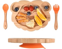 Pencilluxe® Bamboe Baby Bord (Leeuw) - Baby Cadeau - Kinderservies set - Zuignap - Kinderbord - Baby servies - Baby bestek - Melamine & BPA-vrij - Vakjesbord - Kraammand - Kraamcadeau - Babyshower cadeau - Baby - Geboorte Cadeau - Kraamvisite