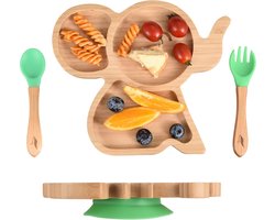 Pencilluxe® Bamboe Baby Bord (Olifant) - Baby Cadeau - Kinderservies set - Zuignap - Kinderbord - Baby servies - Baby bestek - Melamine & BPA-vrij - Vakjesbord - Kraammand - Kraamcadeau - Babyshower cadeau - Baby - Geboorte Cadeau - Kraamvisite