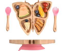 Pencilluxe® Bamboe Baby Bord (Vlinder) - Baby Cadeau - Kinderservies set - Zuignap - Kinderbord - Baby servies - Baby bestek - Melamine & BPA-vrij - Vakjesbord - Kraammand - Kraamcadeau - Babyshower cadeau - Baby - Geboorte Cadeau - Kraamvisite