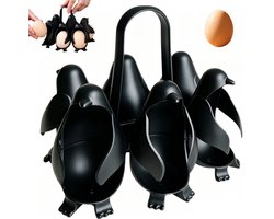 Penguin eierkoker - Eierkoker in pinguïnvorm - Houder voor gekookte eieren - 3-in-1 eierkoker - Multifunctioneel eierrek - Keukengadget - Eierstoomrek - 14,5 cm x 11,5 cm x 12,5 cm - Zwart - Geschikt voor 6 eieren