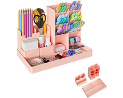 Pennenbak - 13 Vakken - Pennenhouder - Bureau Organizer - Pennenbakjes - Desk Organizer - Pennenkoker - Kunststof - Verwijderbaar - Opbergsysteem - Brievenbak - Bureau Accessoires - Roze