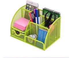 Pennenbak 6 vakken & 1 Schuiflade - Pennenhouder - Desk Buro - Bureau organizer - Mesh - Metaal - Pennenbakjes - Groen
