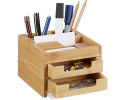 pennenbak bamboe - met lades - 9,5 x 12,5 x 15 cm - bureau organizer