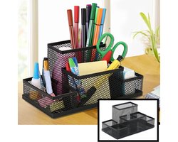Pennenbak met 4 vakken - Pennenhouder - Desk - Bureau organizer - Pennenbakje - Metaal - Mesh - Pennenbakjes - Zwart