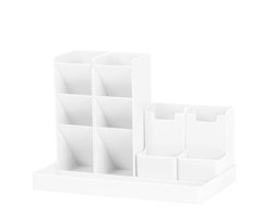 Pennenbak - Penhouder met 13 vakken - Pennenhouder - Bureau Organizer - Pennenbakjes - Desk Organizer - Pennenkoker - Kunststof - Bureau Accessoires - Wit