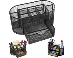 Pennenbak - Pennenhouder - 8 vakken en Schuiflade - Bureau organizer - Pennenbakjes - Desk - Metaal - LOUZIR