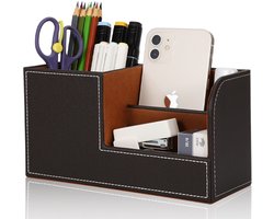 Pennenbakje PU Leer - Bureau & Desk Organizer - Pennenhouder - Donkerbruin