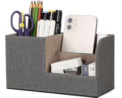 Pennenbakje PU Leer - Bureau & Desk Organizer - Pennenhouder - Grijs