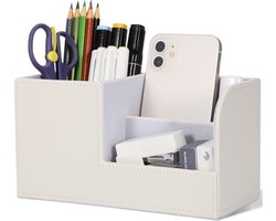 Pennenbakje PU Leer - Bureau & Desk Organizer - Pennenhouder - Wit