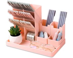 Pennenhouder voor Bureau - 13 Vakken - Pennenbakjes - Pennenkoker - Bureau Organizer - Desk Organizer - Brievenbak - Bureau Accessoires - Kunststof - Verwijderbaar - Opbergsysteem - Roze - 24.4*17.5*14 cm