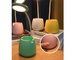 Pennenpotje Bureaulamp USB Oplaadbaar Dimbaar Draagbare LED-nachtlampje Gsm houder Leuk cadeau voor kinderen Groen