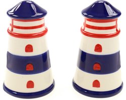 Peper en zout stel - vuurtorens - keramiek - cadeau setje - blauw/wit