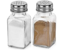 Peper en Zout Vaatje Glas 80 ml 2 stuks - Stooier - Stel - Zoutvaatje - Pepervaatje - Peperstel en Zoutstel Set - Kruidenpotjes