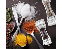 Peper- en Zoutmolen Navulbaar Keramisch Verstelbaar Grofheid Pepermolen Kruidenmolen met Verstelbaar Mechanisme voor Kruiden Peper Zout en Chili Transparant