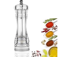 Peper- en Zoutmolen Navulbaar met Keramisch Maalwerk - Verstelbare Grofheid - Kruidenmolen voor Peper, Zout en Chili - Transparant