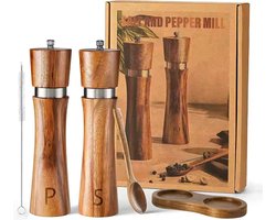 Peper en Zoutmolen set - 21,5CM - Pepermolen - Zoutmolen - 2 stuks - Duurzaam - Instelbare maalgraad- Luxe kwaliteit - Hervulbaar - Barbecue - BBQ accesoires - Zout peper kruiden