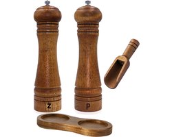 Peper en Zoutmolen set - 27CM - Zout peper kruiden - 2 stuks - Acacia hout - Instelbare maalgraad - Luxe kwaliteit - Hervulbaar - Pepermolen - Zoutmolen - Barbecue - BBQ accesoires