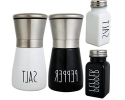 Peper en Zoutmolen Set + Peper en Zout Shaker Set Zwart en Wit - Glazen Fles Kruidenfles (2 stuks)