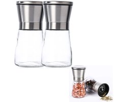 Peper en Zoutmolen - set van 2 - Hervulbaar - Peper en Zoutmolen set - Zout en pepermolen - Zout peper kruiden - Pepermolen - BBQ Accessoires - Barbecue - met handmatig verstelbare keramische maalkern, voor peper, zout, specerijen, pepermolens