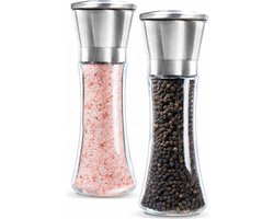 Peper en Zoutmolen set van RVS Stainless steel met gehard glas