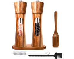 Peper- en zoutstel van Acaciahout - Keramisch Maalwerk - Incl. Lepel